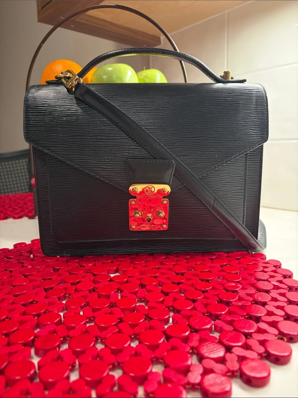 Louis Vuitton Black Epi Leather Monceau 28 Top Handle & Strap with Gold Hardware